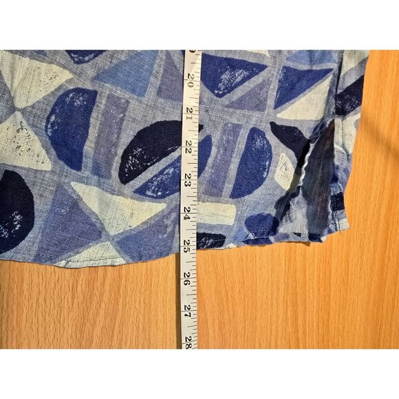 Studio Works Shirt 2X Linen Geometric Artsy Breathable Woven Button Up Boho Blue - Picture 6 of 11